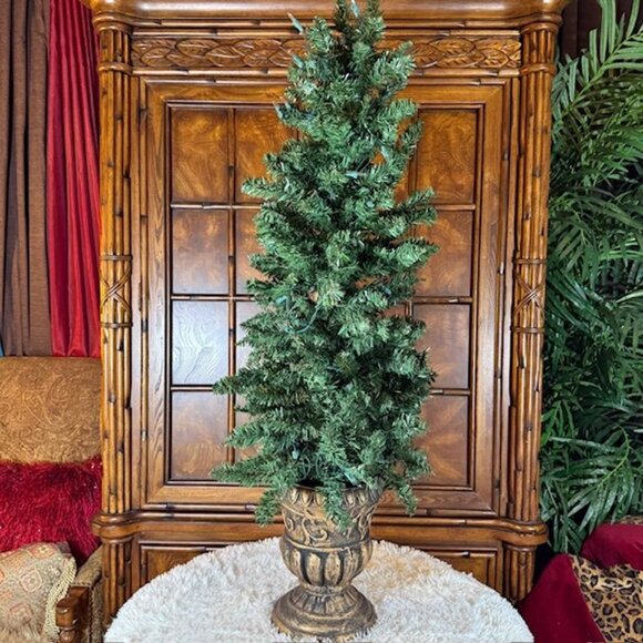 4ft Prelit Indoor Outdoor Tree in Weighted Resin Bronze Patina Pot Clear Lights - Picture 5 of 14